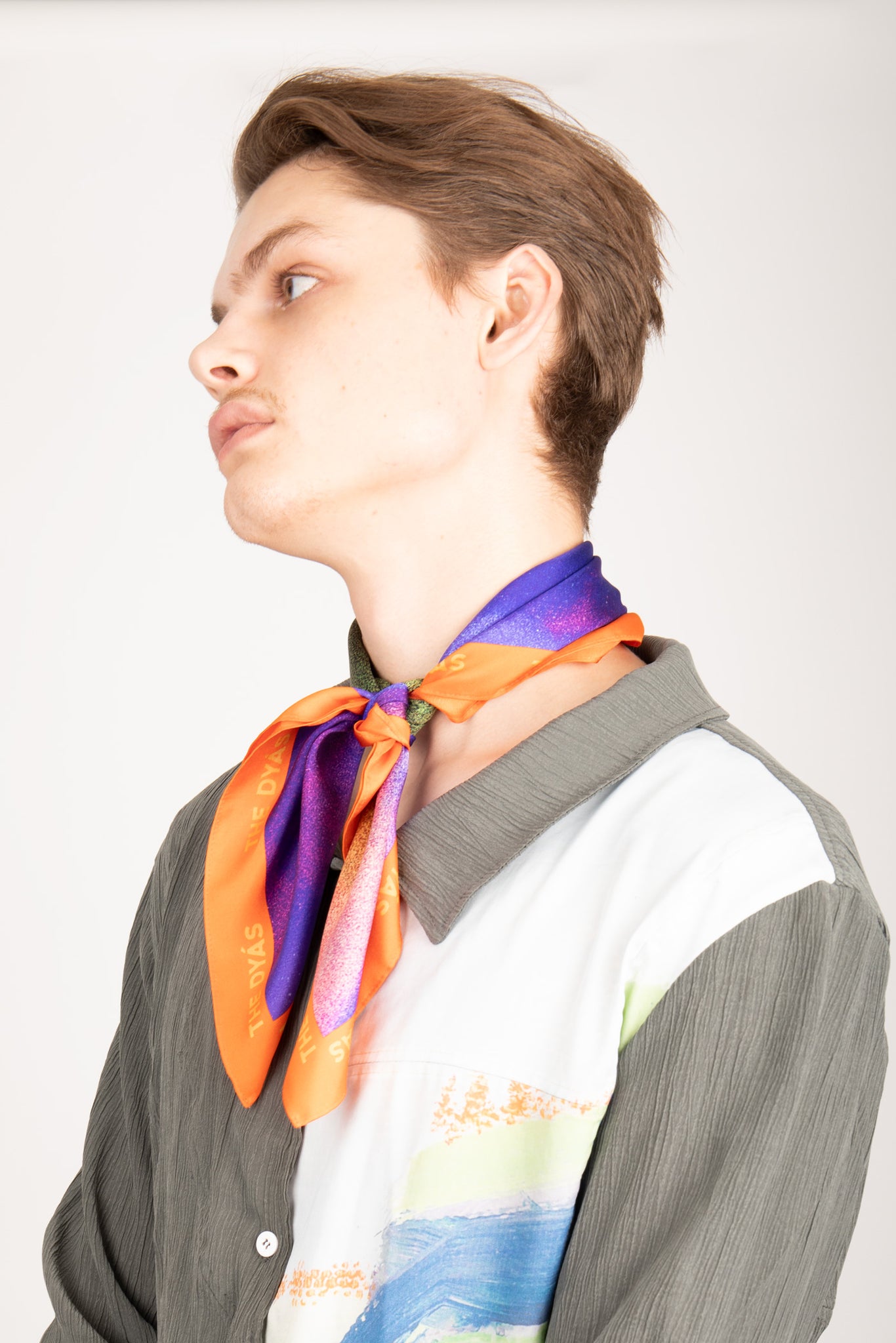 Seasons of tenderness-print silk scarf- Orange-Men
